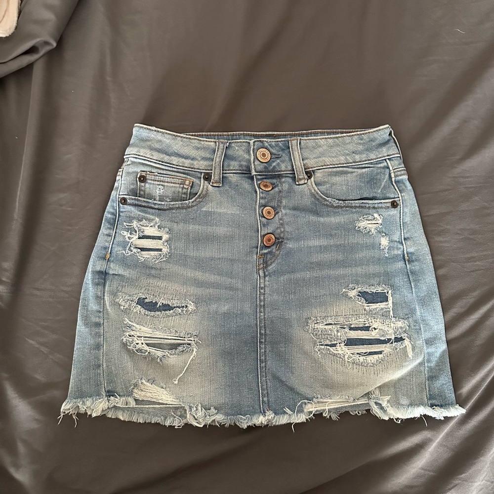 Distressed Denim Skirt